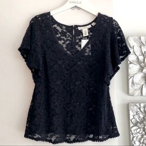 H&M Blue Lace Short-Sleeve Top